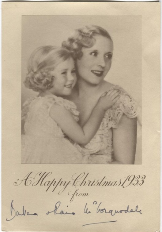 Christmas card from Barbara McCorquodale (née Cartland) to Lord and Lady Berwick, 1933.